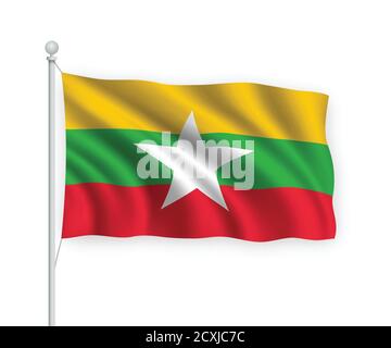 3d winkende Flagge Myanmar isoliert auf weißem Hintergrund. Stock Vektor