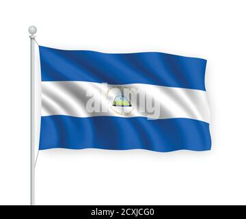 3d winkende Flagge Nicaragua isoliert auf weißem Hintergrund. Stock Vektor