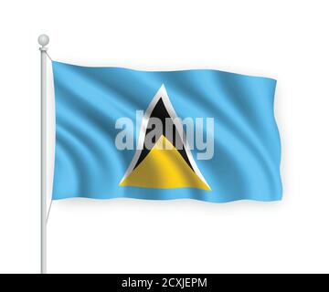 3d winkende Flagge St. Lucia isoliert auf weißem Hintergrund. Stock Vektor