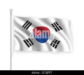 3d winkende Flagge Südkorea isoliert auf weißem Hintergrund. Stock Vektor