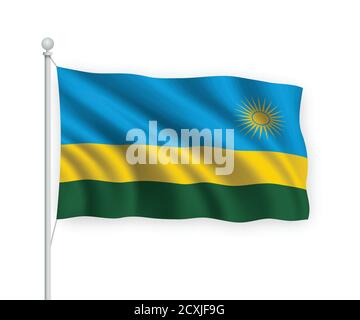 3d winkende Flagge Ruanda isoliert auf weißem Hintergrund. Stock Vektor