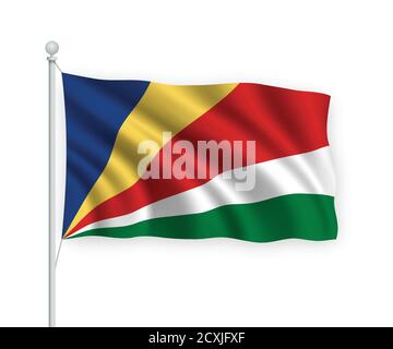 3d winkende Flagge Seychellen isoliert auf weißem Hintergrund. Stock Vektor