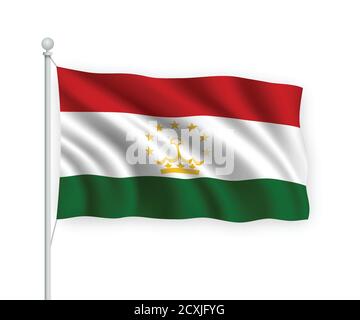 3d winkende Flagge Tadschikistan isoliert auf weißem Hintergrund. Stock Vektor