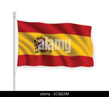 3d winkende Flagge Spanien isoliert auf weißem Hintergrund. Stock Vektor