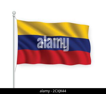 3d winkende Flagge Venezuela isoliert auf weißem Hintergrund. Stock Vektor