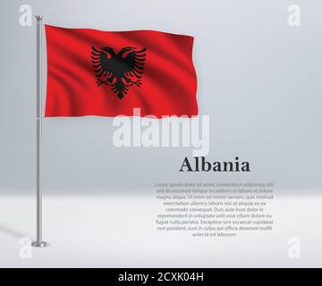 Schwenkende Flagge Albaniens auf Fahnenmast. Vorlage für Unabhängigkeit da Stock Vektor