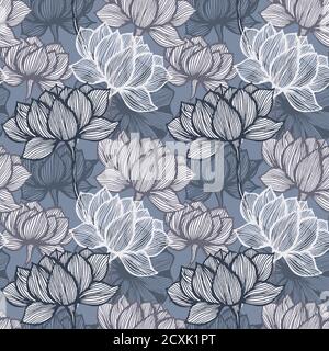 BluBlue und grau Art Deco Blumenmuster. Blume Gold Linie Kunst. Vektor floral background.e und grau Art deco Blumenmuster. Blume Gold Linie Kunst. Vektor floralen Hintergrund. Vektorgrafik Stock Vektor