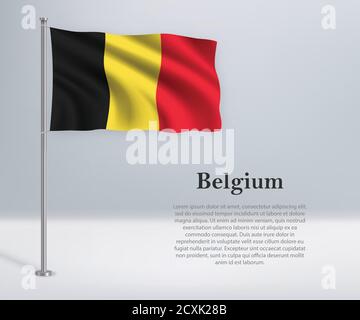 Schwenkende Flagge Belgiens auf Fahnenmast. Vorlage für Unabhängigkeit da Stock Vektor