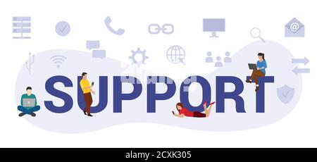 Support-Konzept mit modernen großen Text oder Wort und Menschen Mit Ikone verwandter moderner flacher Stil Stock Vektor