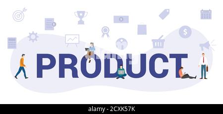Produktkonzept mit modernem großen Text oder Wort und Menschen Mit Ikone verwandter moderner flacher Stil Stock Vektor