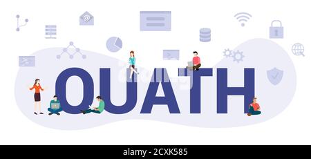 oauth offenes Authentifizierungskonzept mit modernem großen Text oder Wort Und Menschen mit Ikone verwandten modernen flachen Stil Stock Vektor