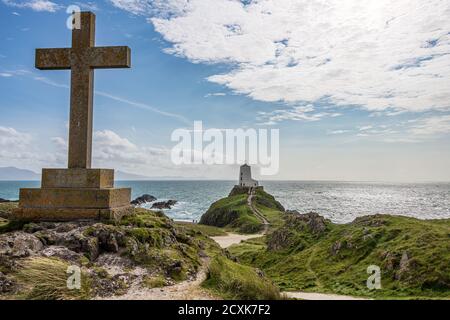 Leuchtturm Tŵr Mawr, auf Llanddwyn Island, Anglesey, Wales Stockfoto