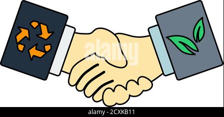 Ökologische Handshakes Symbol. Umrisse Mit Farbfülldesign. Vektorgrafik. Stock Vektor