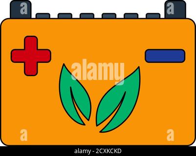 Autobatterie Mit Lamellensymbol. Umrisse Mit Farbfülldesign. Vektorgrafik. Stock Vektor