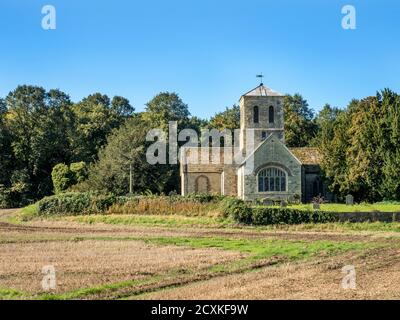 Kirche St. Martin im normannischen Stil Klasse II* aufgeführt Gebäude in Allerton Mauleverer in der Nähe von Knaresborough North Yorkshire England Stockfoto