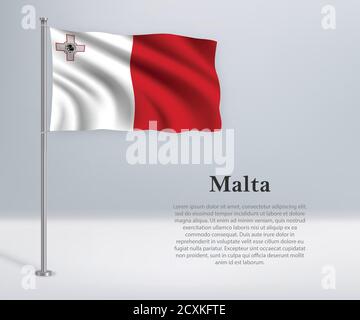 Winkende Flagge von Malta auf Fahnenmast. Vorlage für Unabhängigkeitstag Stock Vektor