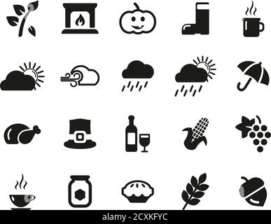 Herbst oder Fallen Symbole Black & White Set groß Stock Vektor