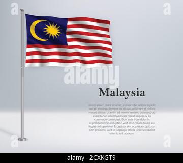 Schwenkende Flagge Malaysias auf Fahnenmast. Vorlage für Unabhängigkeit d Stock Vektor