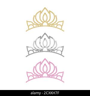 Rosa Prinzessin Kristall Krone. Gold-Vektor-Diadem. Silberne Strass Damen Tiara Illustration. Stock Vektor
