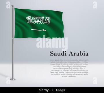 Schwenkende Flagge Saudi-Arabiens auf Fahnenmast. Vorlage für independen Stock Vektor