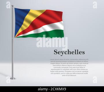 Winkende Flagge der Seychellen auf Fahnenmast. Vorlage für Unabhängigkeit Stock Vektor