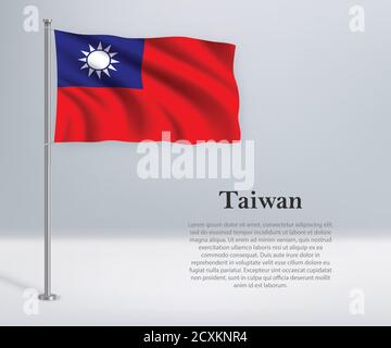 Schwenkende Flagge Taiwans auf Fahnenmast. Vorlage für Unabhängigkeitstag Stock Vektor