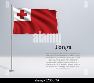Winkende Flagge von Tonga auf Fahnenmast. Vorlage für Unabhängigkeitstag Stock Vektor