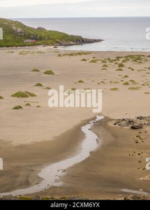 Dünen auf dem großen, sandigen, schönen Bunes Strand, Lofoten, Norwegen Stockfoto