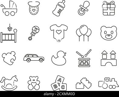 Baby-dusche Symbole Thin Line Set groß Stock Vektor