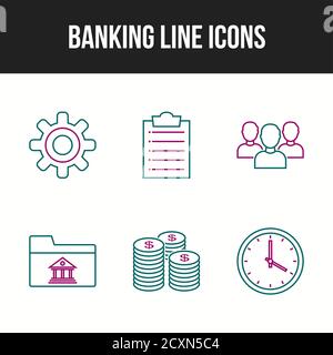 6 schöne Banking Line Vektor-Icon-Set Stock Vektor