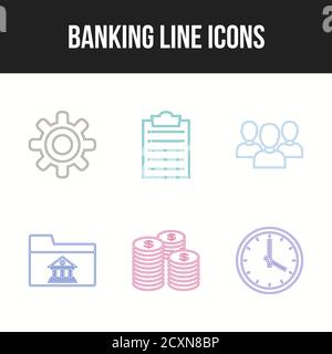 6 schöne Banking Line Vektor-Icon-Set Stock Vektor