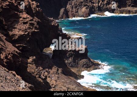 Erodierte Nordwestküste von Gran Canaria, Kanarische Inseln, in Galdar Gemeinde Stockfoto