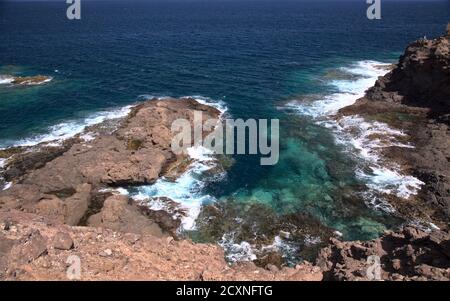 Erodierte Nordwestküste von Gran Canaria, Kanarische Inseln, in Galdar Gemeinde Stockfoto