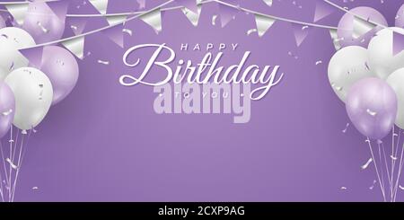 Alles Gute zum Geburtstag. Banner oder Grußkarte Hintergrund für Geburtstagsfeier. Lila und weiß Farbkonzept. Vektor-Illustration eps10 Stock Vektor