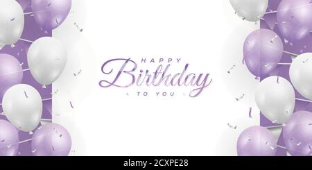 Alles Gute zum Geburtstag. Banner oder Grußkarte Hintergrund für Geburtstagsfeier. Lila und weiß Farbkonzept. Vektor-Illustration eps10 Stock Vektor