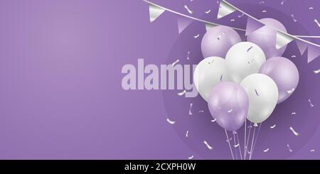 Alles Gute zum Geburtstag. Banner oder Grußkarte Hintergrund für Geburtstagsfeier. Lila und weiß Farbkonzept. Vektor-Illustration eps10 Stock Vektor