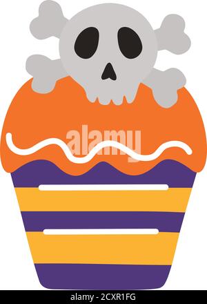 halloween Cupcake mit Totenkopf flache Stil Symbol Vektor Illustration Design Stock Vektor