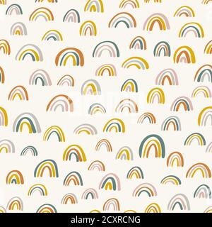 Niedliche kindliche Regenbogen Muster. Kinderzimmer Muster für Kinder. Skandinavische Tapeten für Kinder. Hand gezeichnet Regenbogen Doodle Vektor nahtlose Muster backg Stock Vektor