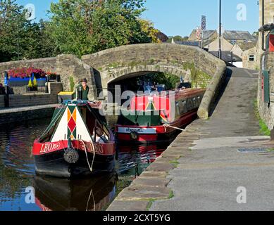 Das Kanalbecken am Leeds-Liverpool Kanal bei Skipton, North Yorkshire, England Stockfoto