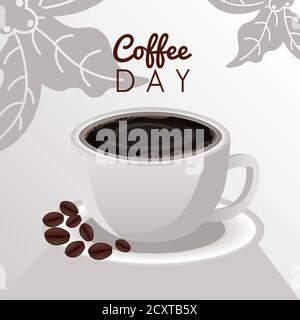 Internationale Kaffee Tag Feier mit Tasse und Bohnen Vektor Illustration Design Stock Vektor