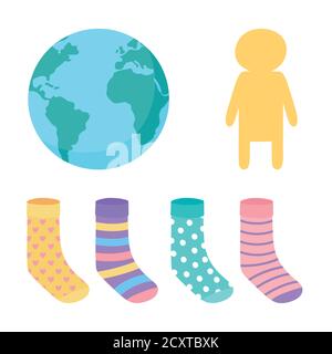 Welt Down-Syndrom Tag, Welt Socken und Kinder Symbole Vektor Illustration Stock Vektor