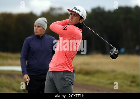 Südafrikas Garrick Higgo während der ersten Runde der Aberdeen Standard Investments Scottish Open im The Renaissance Club, North Berwick. Stockfoto