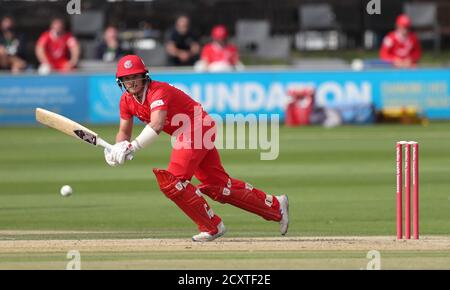 Hove, Großbritannien. Oktober 2020. Lancashire's Rob Jones beim Vitality Blast T20 Match zwischen Sussex Sharks und Lancashire Lightning auf dem 1st Central County Ground, Hove Credit: James Boardman/Alamy Live News Stockfoto