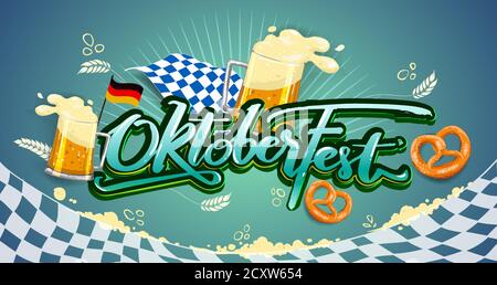 Oktoberfest Bierfest, Banner und Postervorlage mit Oktoberfest Kalligraphie Handschriftzug und Bier. Bierfest in deutscher Sprache Stock Vektor