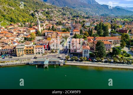 Porlezza (IT) - Luftbild vom Luganersee in Richtung Menaggio Stockfoto