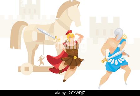 Trojan war Flat Vektor-Illustration Stock Vektor