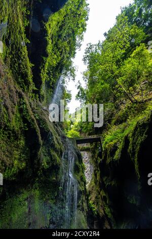 Aufnahme eines Wasserfalls im Naturpark Los Tinos, Kanarische Inseln, Spanien Stockfoto