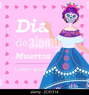 Dia de Los Muertos - Social Media Square Banner. Tag der Toten - Layout der Grußkarte mit Text Stock Vektor