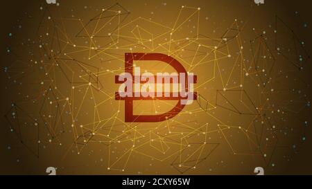 DAI-Token-Symbol des defi-Projekts Kryptowährung Thema auf einem blauen polygonalen Hintergrund. Logo-Symbol für Kryptowährung. Dezentrale Finanzierungsprogramme. Stock Vektor