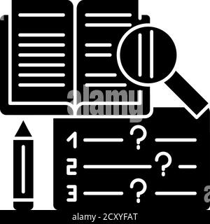 Schwarzes Glyphensymbol für die Untersuchung wird gelesen Stock Vektor